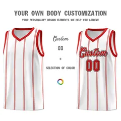 White Red Black Vertical Stripes Basketball Jersey Set 3