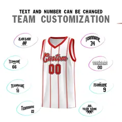White Red Black Vertical Stripes Basketball Jersey Set 4