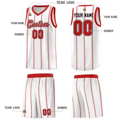 White Red Black Vertical Stripes Basketball Jersey Set 5