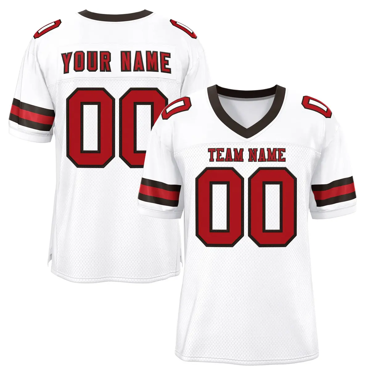 White Red-Brown Classic Style Mesh Football Jersey
