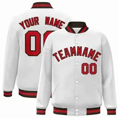 White Red-Brown Classic Varsity Full-Snap Letterman Jacket