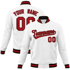 White Red-Brown Classic Varsity Full-Snap Letterman Jacket