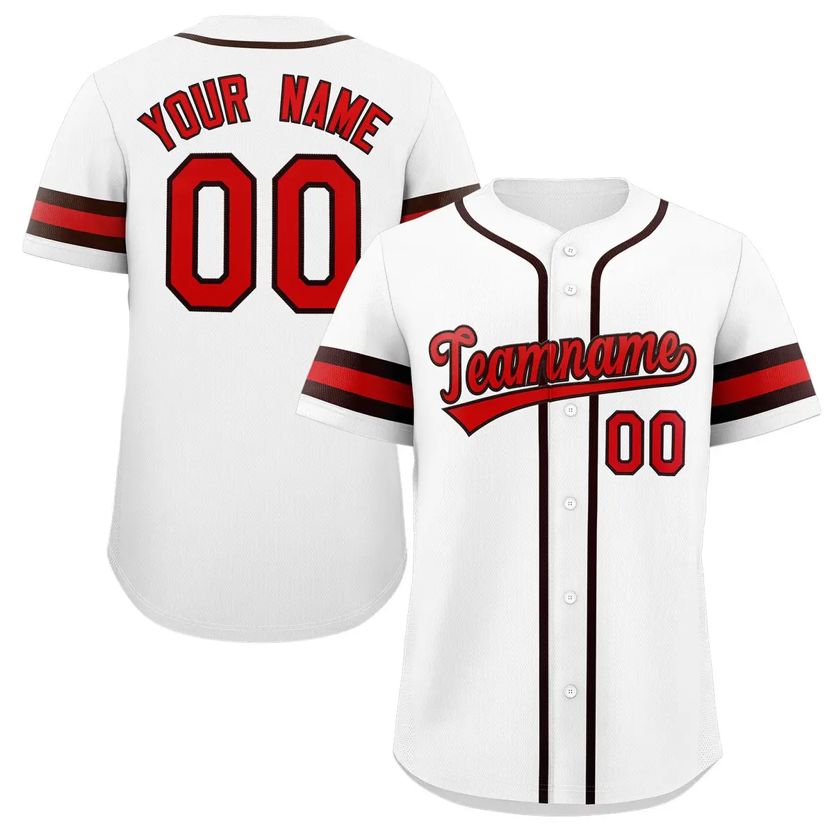 White Red-Brown Full-Button Classic Baseball Jersey