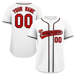White Red-Brown Full-Button Classic Baseball Jersey