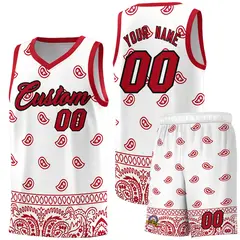White Red Cashew Pattern Basketball Uniform Jersey 1
