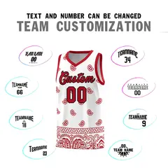 White Red Cashew Pattern Basketball Uniform Jersey 11