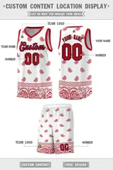 White Red Cashew Pattern Basketball Uniform Jersey 12