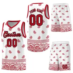White Red Cashew Pattern Basketball Uniform Jersey 13