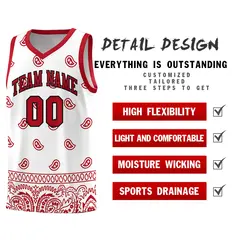 White Red Cashew Pattern Basketball Uniform Jersey 16