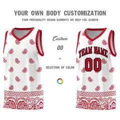 White Red Cashew Pattern Basketball Uniform Jersey 17