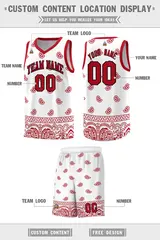 White Red Cashew Pattern Basketball Uniform Jersey 19