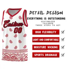 White Red Cashew Pattern Basketball Uniform Jersey 2