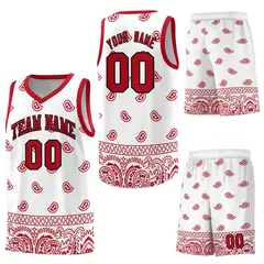 White Red Cashew Pattern Basketball Uniform Jersey 20