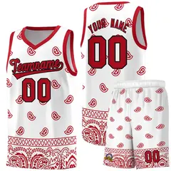 White Red Cashew Pattern Basketball Uniform Jersey 22