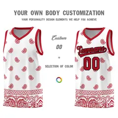 White Red Cashew Pattern Basketball Uniform Jersey 24