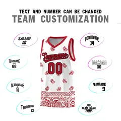 White Red Cashew Pattern Basketball Uniform Jersey 25