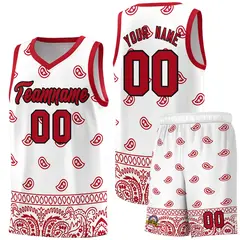 White Red Cashew Pattern Basketball Uniform Jersey 29