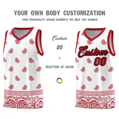 White Red Cashew Pattern Basketball Uniform Jersey 3