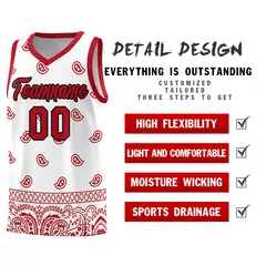 White Red Cashew Pattern Basketball Uniform Jersey 30