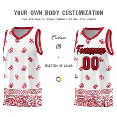 White Red Cashew Pattern Basketball Uniform Jersey 31