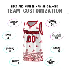White Red Cashew Pattern Basketball Uniform Jersey 32