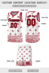 White Red Cashew Pattern Basketball Uniform Jersey 33