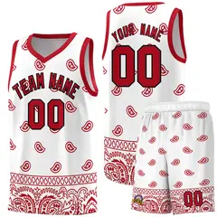 White Red Cashew Pattern Basketball Uniform Jersey 36