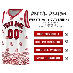 White Red Cashew Pattern Basketball Uniform Jersey 37
