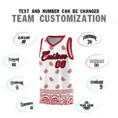 White Red Cashew Pattern Basketball Uniform Jersey 4