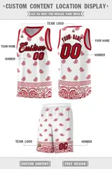 White Red Cashew Pattern Basketball Uniform Jersey 5