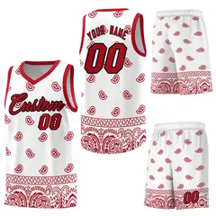 White Red Cashew Pattern Basketball Uniform Jersey 6