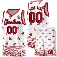 White Red Cashew Pattern Basketball Uniform Jersey 8