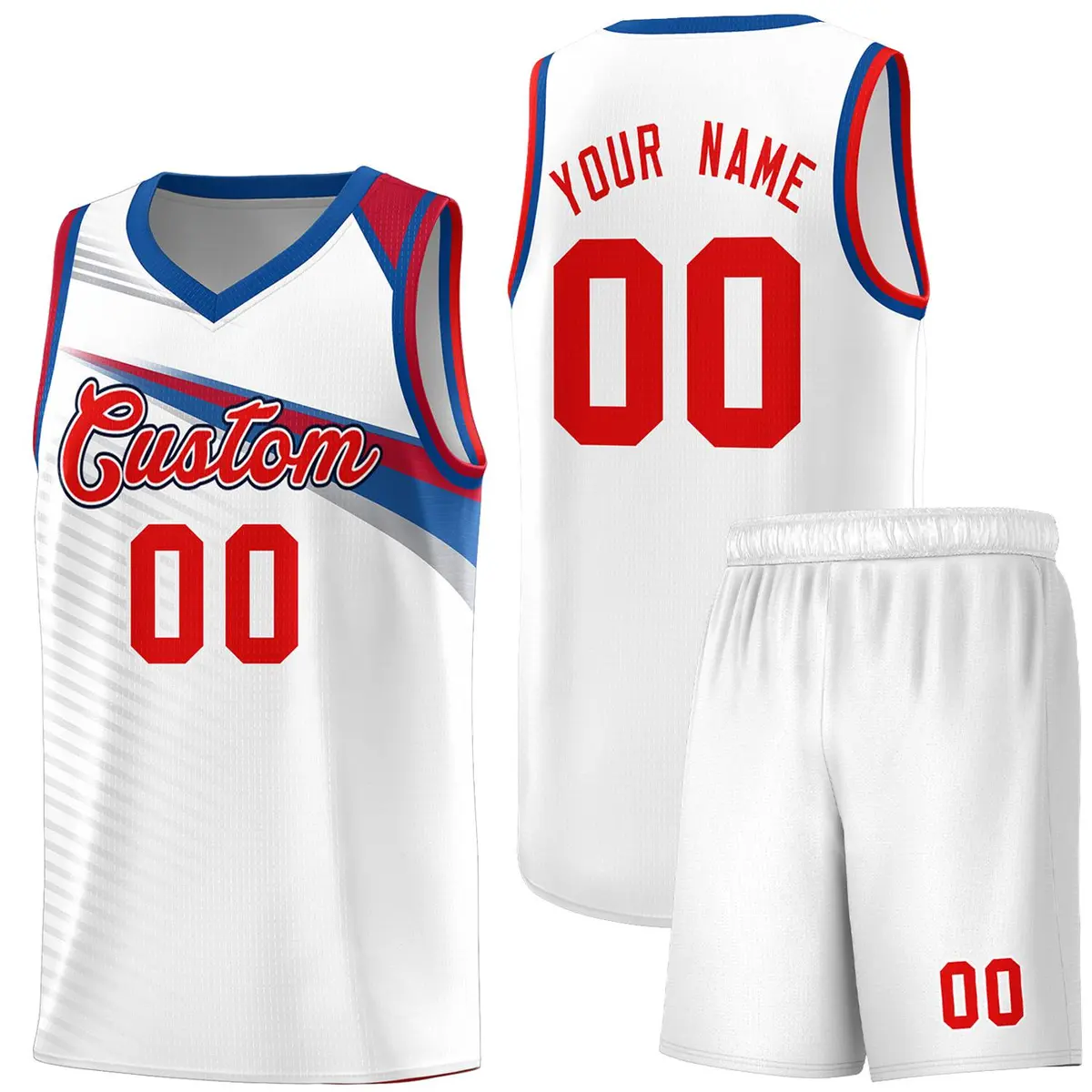 White Red Chest Color Block Basketball Uniform Jersey