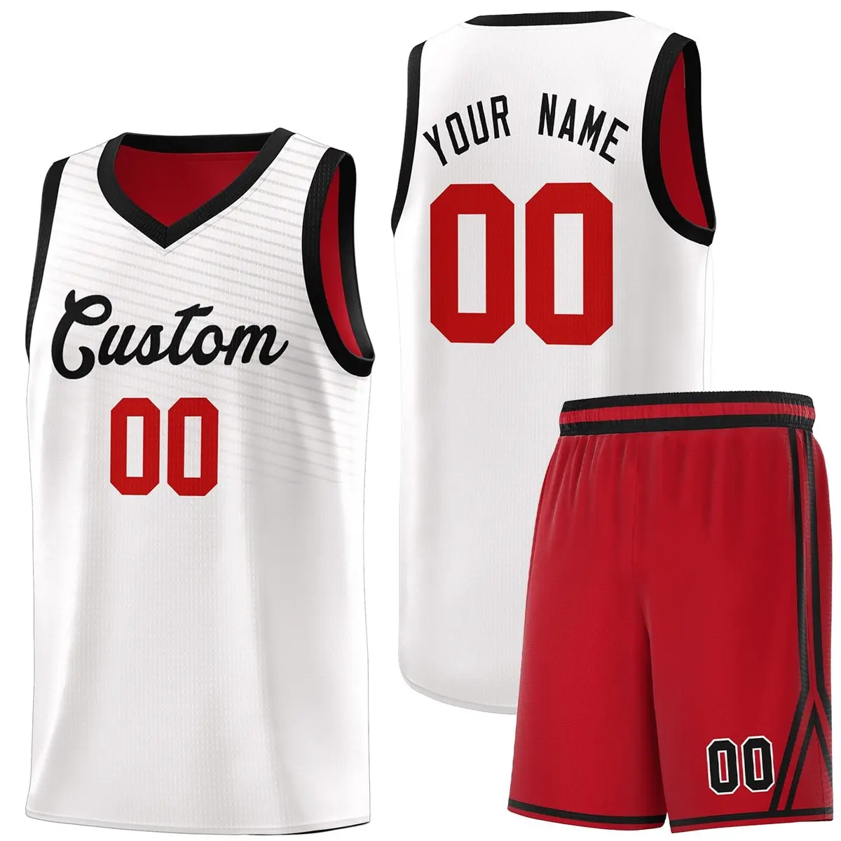 White Red Chest Slash Pattern Basketball Jersey