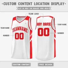 White Red Classic Athletic Basketball Jersey 2