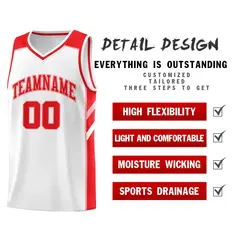 White Red Classic Athletic Basketball Jersey 4