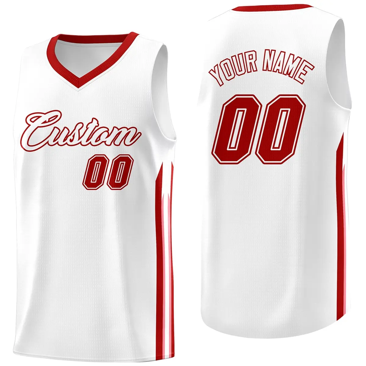 White Red Classic Athletic Basketball Jersey