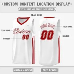 White Red Classic Athletic Basketball Jersey 2