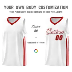 White Red Classic Athletic Basketball Jersey 3