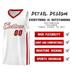 White Red Classic Athletic Basketball Jersey 4