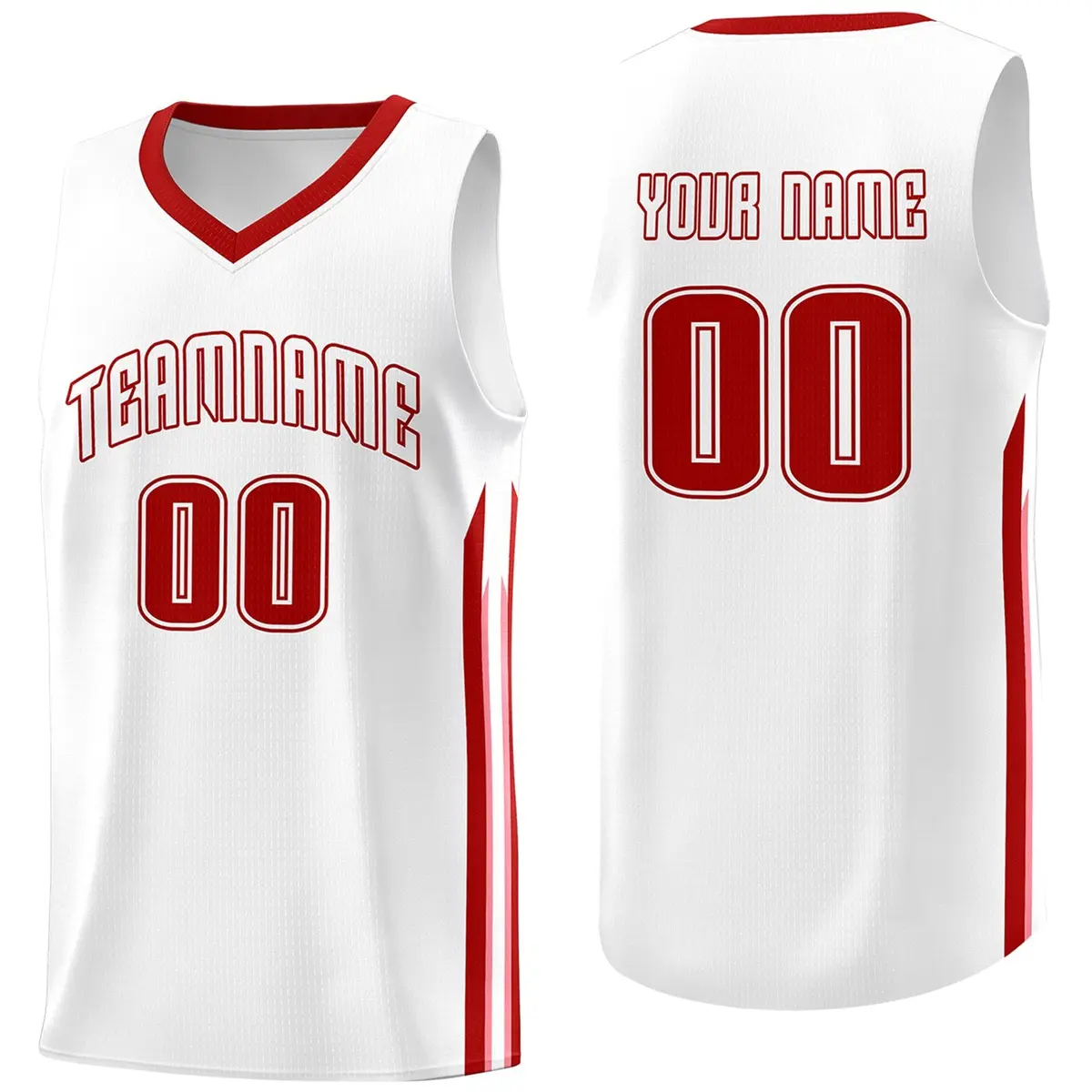 White Red Classic Athletic Basketball Jersey