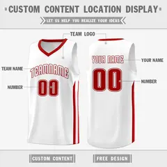 White Red Classic Athletic Basketball Jersey 2