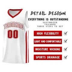White Red Classic Athletic Basketball Jersey 4