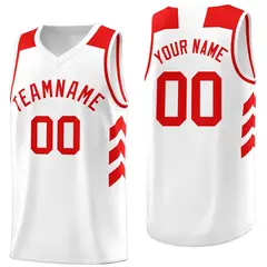 White Red Classic Athletic Basketball Jersey