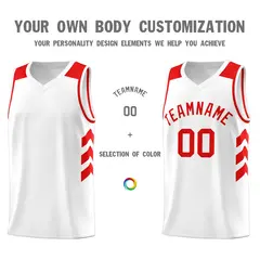 Men's White Red Classic Athletic Basketball Jersey 3