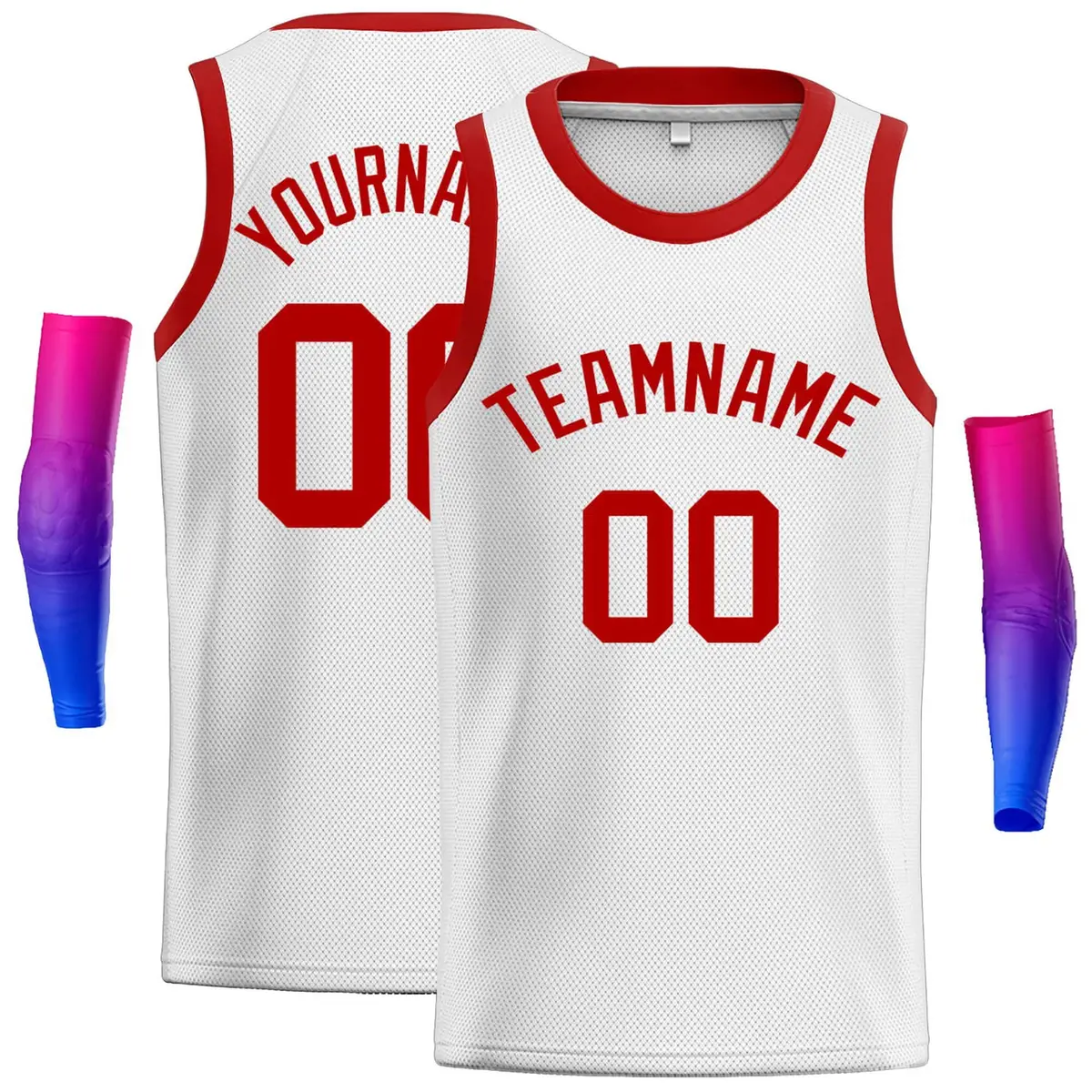 White Red Classic Casual Men Basketball Jersey
