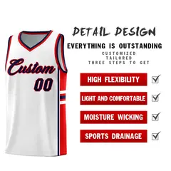 White Red Classic Color Block Uniform Basketball Jersey 2