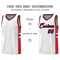 White Red Classic Color Block Uniform Basketball Jersey 3