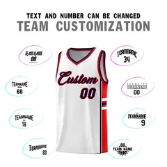 White Red Classic Color Block Uniform Basketball Jersey 4