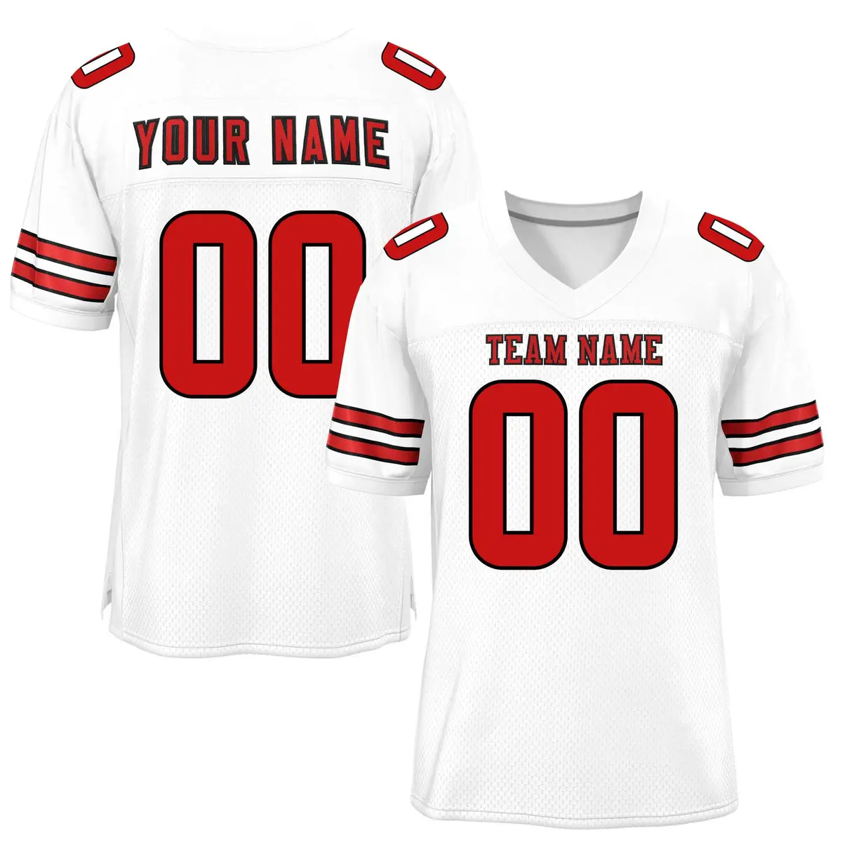 White Red Classic Mesh Authentic Football Jersey